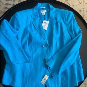 NWT l Talbots Irish Linen Turquoise Blazer Size 16W